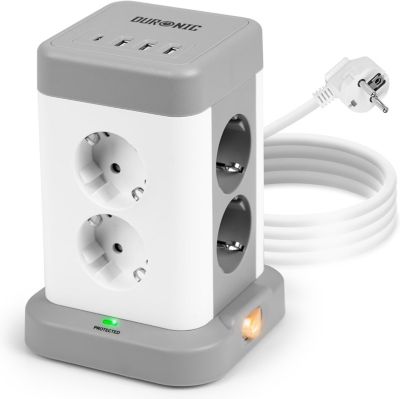 ET8C Tour multiprise 8 prises 3680W 13A 3x USB-A 1x USB-C Câble 1,8m protection Parasurtenseur protection surtension Duronic