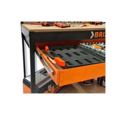 HOMCOM Établi avec panneau perforé, établi de travail en acier robuste, 80 x 40,6 cm, station de travail avec 14 kits de suspension, 2 étagères inférieures et grand tiroir pour garage, entrepôt