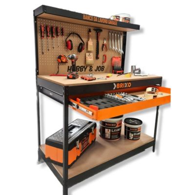 Etabli de garage avec tiroir Panneau perforé et étagère L120 xP60 x H150 cm Charge max 230 kg