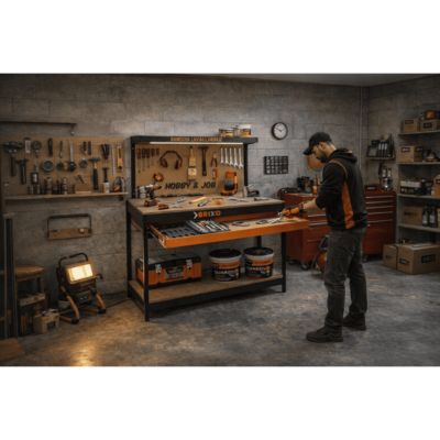 Etabli de garage avec tiroir Panneau perforé et étagère L120 xP60 x H150 cm Charge max 230 kg