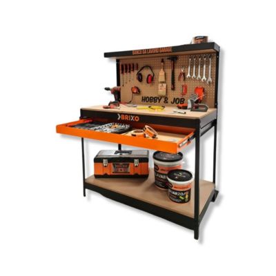 Etabli de garage avec tiroir Panneau perforé et étagère L120 xP60 x H150 cm Charge max 230 kg