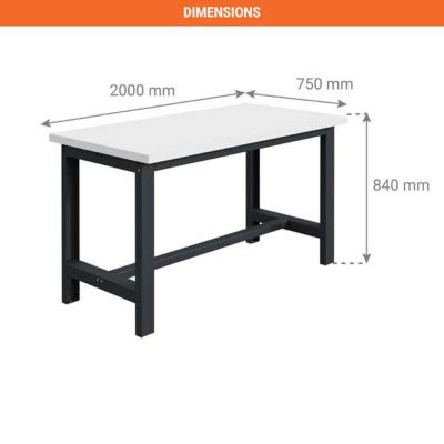 Etabli à résistance thermique - Plateau 2000x750x40mm - Bleu RAL5015 - W010010162-BI