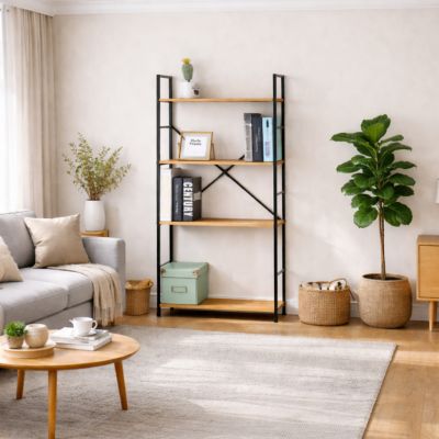 Etagère 4 rangements 112 cm bois et noir - TYDA
