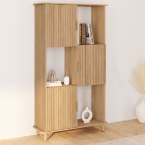 Etagère bibliothèque 6 cases JULIETTE lattes tasseau bois coloris chêne avec placard