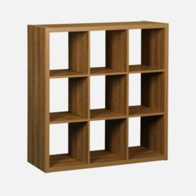 Etagère bibliothèque cubique 3 niveaux 9 compartiments. casiers. effet bois de manguier. L 111.2 x P 39 x H 111.2cm