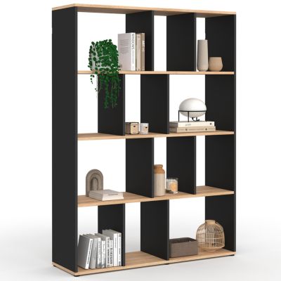Etagère bibliothèque JENA 4 niveaux noir et effet bois 143 cm
