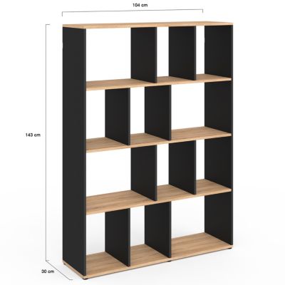 Etagère bibliothèque JENA 4 niveaux noir et effet bois 143 cm