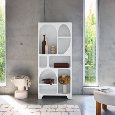 Etagère bibliothèque organique effet bois blanc plusieurs niches 8 compartiments