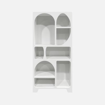 Etagère bibliothèque organique effet bois blanc plusieurs niches 8 compartiments
