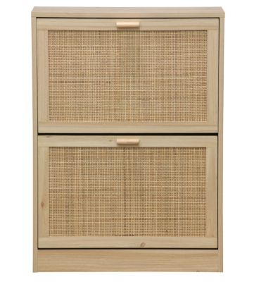 Etagère à chaussures en décor pin coloris naturel avec 2 portes - Longueur 60 x profondeur 24 x hauteur 82 cm