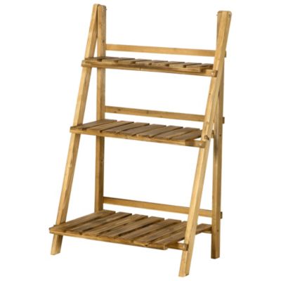 Etagère échelle à fleurs pliable 3 niveaux bois de sapin traité carbonisation