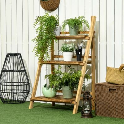 Etagère échelle à fleurs pliable 3 niveaux bois de sapin traité carbonisation