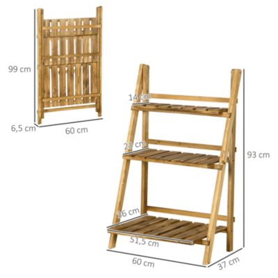 Etagère échelle à fleurs pliable 3 niveaux bois de sapin traité carbonisation