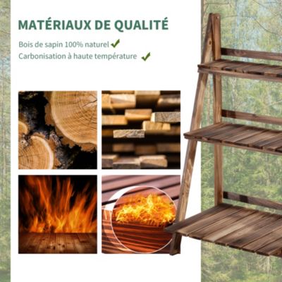 Etagère échelle à fleurs pliable 3 niveaux bois de sapin traité carbonisation