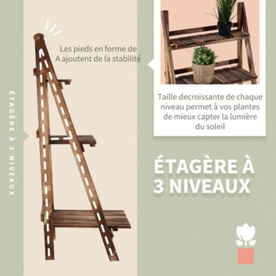 Etagère échelle à fleurs pliable 3 niveaux bois de sapin traité carbonisation