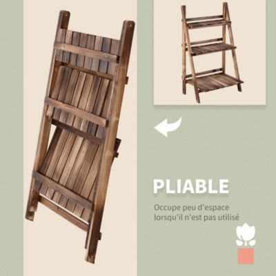 Etagère échelle à fleurs pliable 3 niveaux bois de sapin traité carbonisation