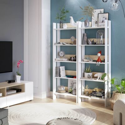 Meuble TV Avec 2 Portes Et 2 Tiroirs Coloris Chêne Canadien / Blanc