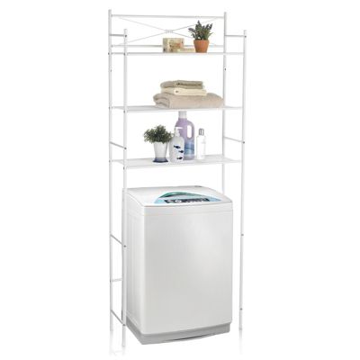 Etagère de salle de bain MARSA meuble de rangement au-dessus des toilettes wc ou lave-linge avec 3 tablettes, en métal laqué blanc