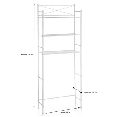 Etagère de salle de bain MARSA meuble de rangement au-dessus des toilettes wc ou lave-linge avec 3 tablettes, en métal laqué blanc