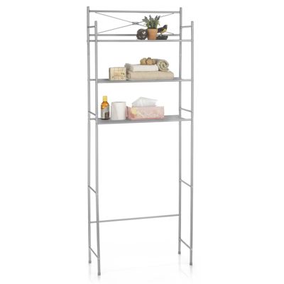 Etagère de salle de bain MARSA meuble de rangement au-dessus des toilettes wc ou lave-linge avec 3 tablettes, en métal laqué gris