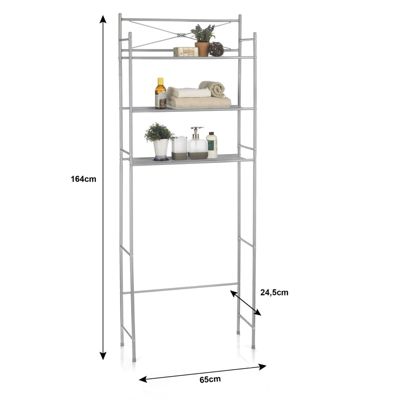 Etagère de salle de bain MARSA meuble de rangement au-dessus des toilettes wc ou lave-linge avec 3 tablettes, en métal laqué gris
