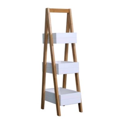 Etagère de Salle de Bains avec 3 Etagères MDF Bambu Blanc Marron Rebecca Mobili