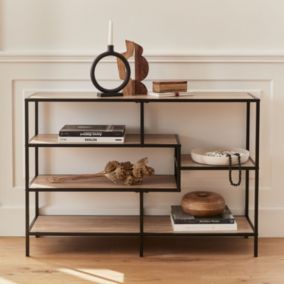 Etagère en métal noir et décor bois - Loft - bibliothèque 5 niveaux. L 114 x l 33 x H 78cm