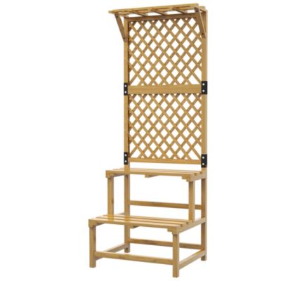 Etagère à fleurs treillis 2 niveaux avec support haut dim. 60L x 50l x 166H cm bois sapin pré-huilé