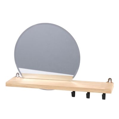 Etagère murale avec miroir rond et crochets Transparent, L. 45 x l. 10 x H. 30 cm, MODERN SPIRIT