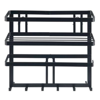 Etagère murale de cuisine avec porte essuie-tout et crochets Noir, L. 30 x l. 9 x H. 33 cm