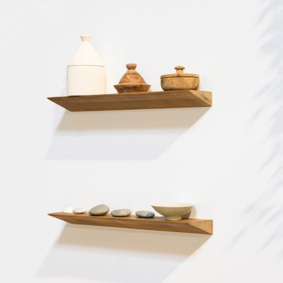 Etagère Murale en Bois Teck Huilée Rectangle - Pré-percée - 35x90x450mm - Etagère de Bureau, Cuisine, Salle de bain, Salon
