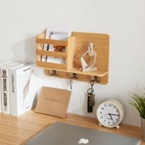 Etagère murale Giske avec porte-clés intégré bambou 33 x 8 x 22 cm naturel en.casa
