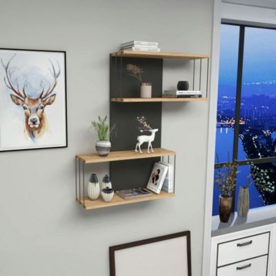 Etagère murale moderne effet bois & gris 2 niches JENA