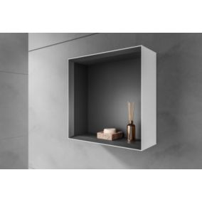 Etagère murale suspendue carré design en MDF, résistant à l'humidité, laqué 7 fois, 48x48x17,7cm, ARCTIC 480, Blanc mat