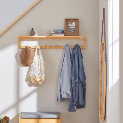 Porte Manteau Mural Chêne Avec étagère - Elégant Et Pratique