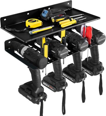Etagere a Outils Murale en Metal 2 Couches, pour Entrepot, Garage, Atelier, 43 x 21,5 x 5 cm, Noir