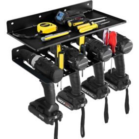 Etagere a Outils Murale en Metal 2 Couches, pour Entrepot, Garage, Atelier, 43 x 21,5 x 5 cm, Noir