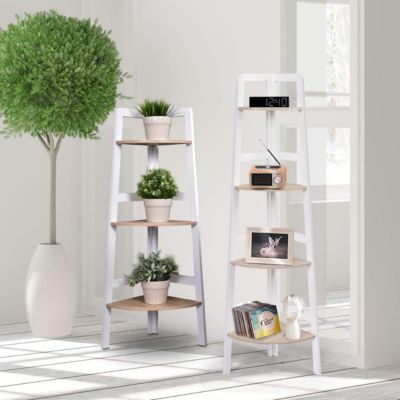Etagere Angle en MDF Etagere de Rangement 4 Tablettes pour Salon,Bureau,Chambre Nature 32x32x138cm (4 Etageres)