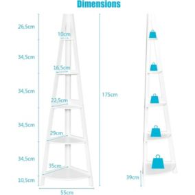 Etagere angle Multifonctionnelle a 5 Niveaux en Forme A, Etagere Echelle Moderne en MDF Bibliotheque de Rangement Autoportante
