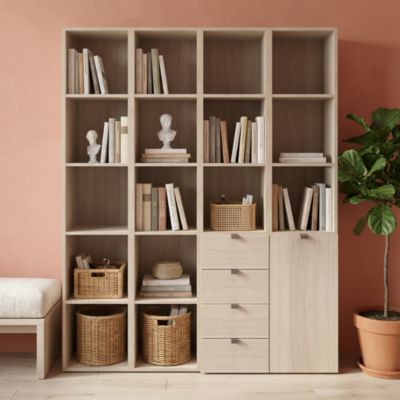 Étagère bibliothèque avec tiroirs et porte effet chêne GoodHome Atomia H. 187,5 x L. 150 x P. 37 cm
