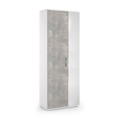 Etagere à chaussures Tarassaco, meuble d'entrée polyvalent avec porte miroir, Meuble à chaussures , 72x37h195 cm, Blanc et Ciment