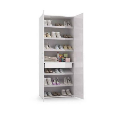 Etagere à chaussures Tarassaco, meuble d'entrée polyvalent avec porte miroir, Meuble à chaussures , 72x37h195 cm, Blanc et Ciment