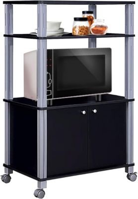 Etagere de Cuisine Etagere de Micro Ondes et Four en MDF Robuste Meuble Rangement a roulettes avec Tiroir Noir