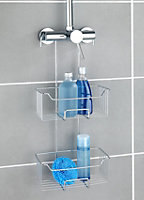 Etagère de douche à suspendre en acier inoxydable argenté, 2 paniers, l.25 x H.55 x P.14 cm, Wenko Milo