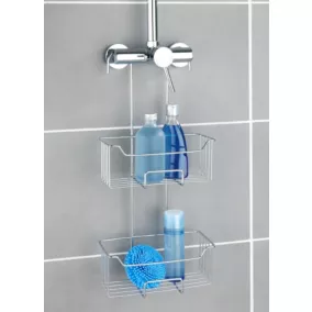 Etagère de douche à suspendre en acier inoxydable argenté, 2 paniers, l.25 x H.55 x P.14 cm, Wenko Milo