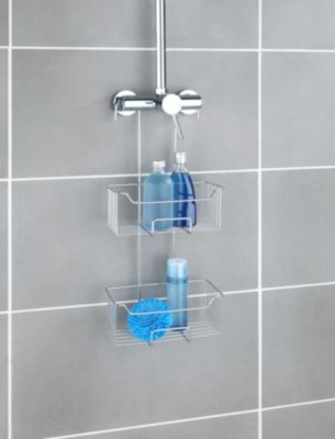 Etagère de douche à suspendre en acier inoxydable argenté, 2 paniers, l.25 x H.55 x P.14 cm, Wenko Milo