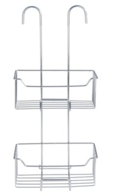 Etagère de douche à suspendre en acier inoxydable argenté, 2 paniers, l.25 x H.55 x P.14 cm, Wenko Milo