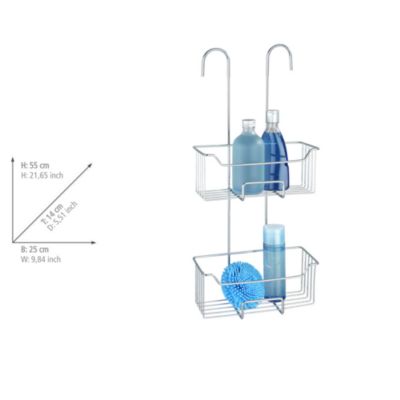 Etagère de douche à suspendre en acier inoxydable argenté, 2 paniers, l.25 x H.55 x P.14 cm, Wenko Milo