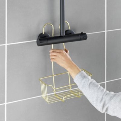 Etagère de douche à suspendre en acier inoxydable doré, l.25 x H.36 x P.14 cm, Wenko Milo