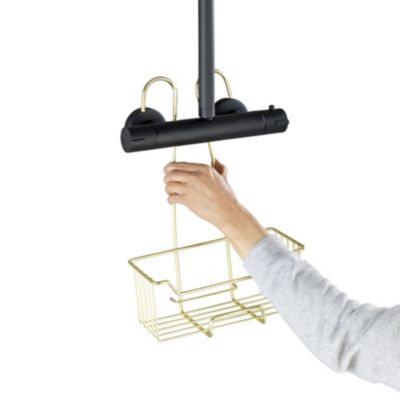 Etagère de douche à suspendre en acier inoxydable doré, l.25 x H.36 x P.14 cm, Wenko Milo